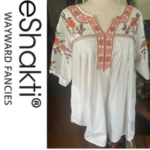 eShakti White Floral Embroidered Top